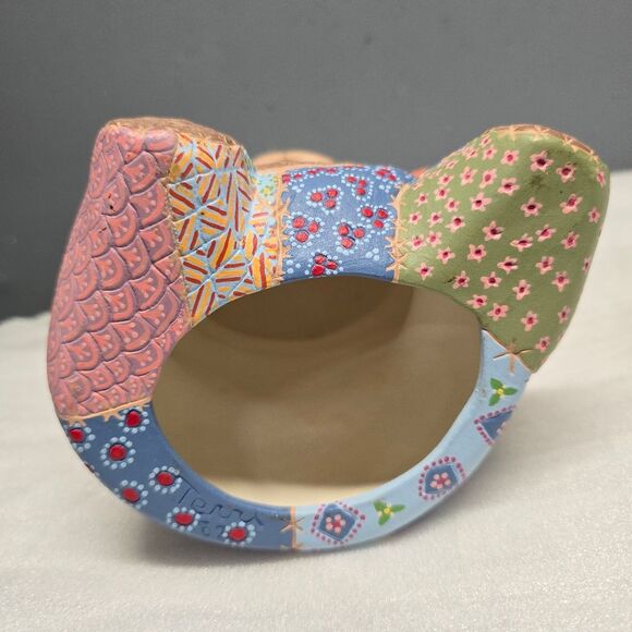 Pottery Patchwork Teddy Bear Figurine Nursery Baby Room Decor Vintage 80s Signed - Picture 6 of 8